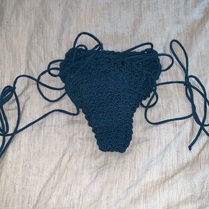 Frankie's Bikini Bottoms - Blue Crochet with Corset-Tie Sides